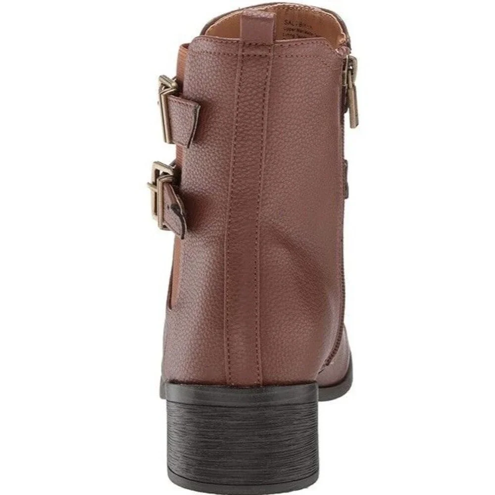 Kenneth Cole Womens 6.5 M Brown Salt Biker Buckle Strap Zip Up Booties NIB HW8